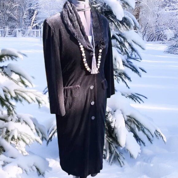 Black Velvet Vintage 90's Opera Coat or Dress M/L - Picture 1 of 9
